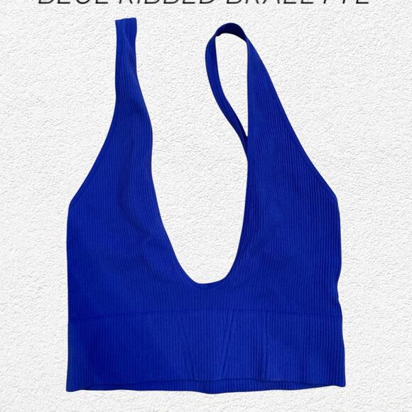 Intimately Free People Blue Ribbed Bralette Size Medium/Large - Picture 1 of 4